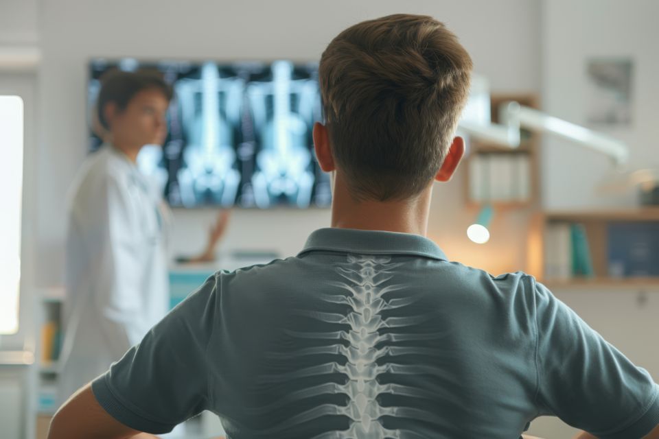 Man with spine xray doctors office