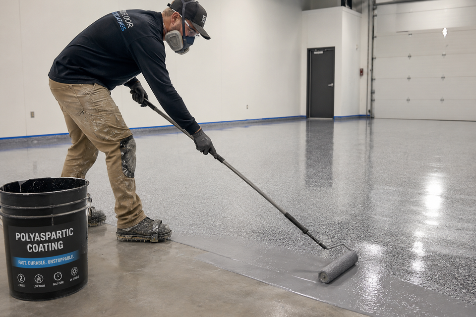 Technician applying polyaspartic coating
