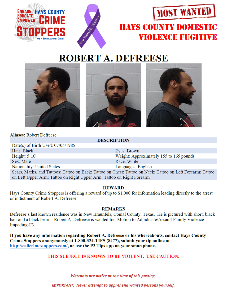 Defreese most wanted poster