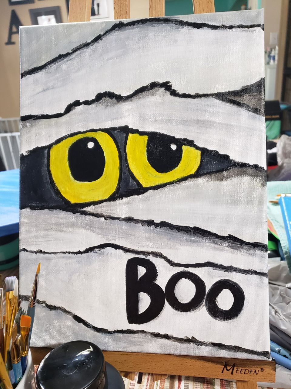 Boo Mummy Eyes Acrylic Painting artist emily albright