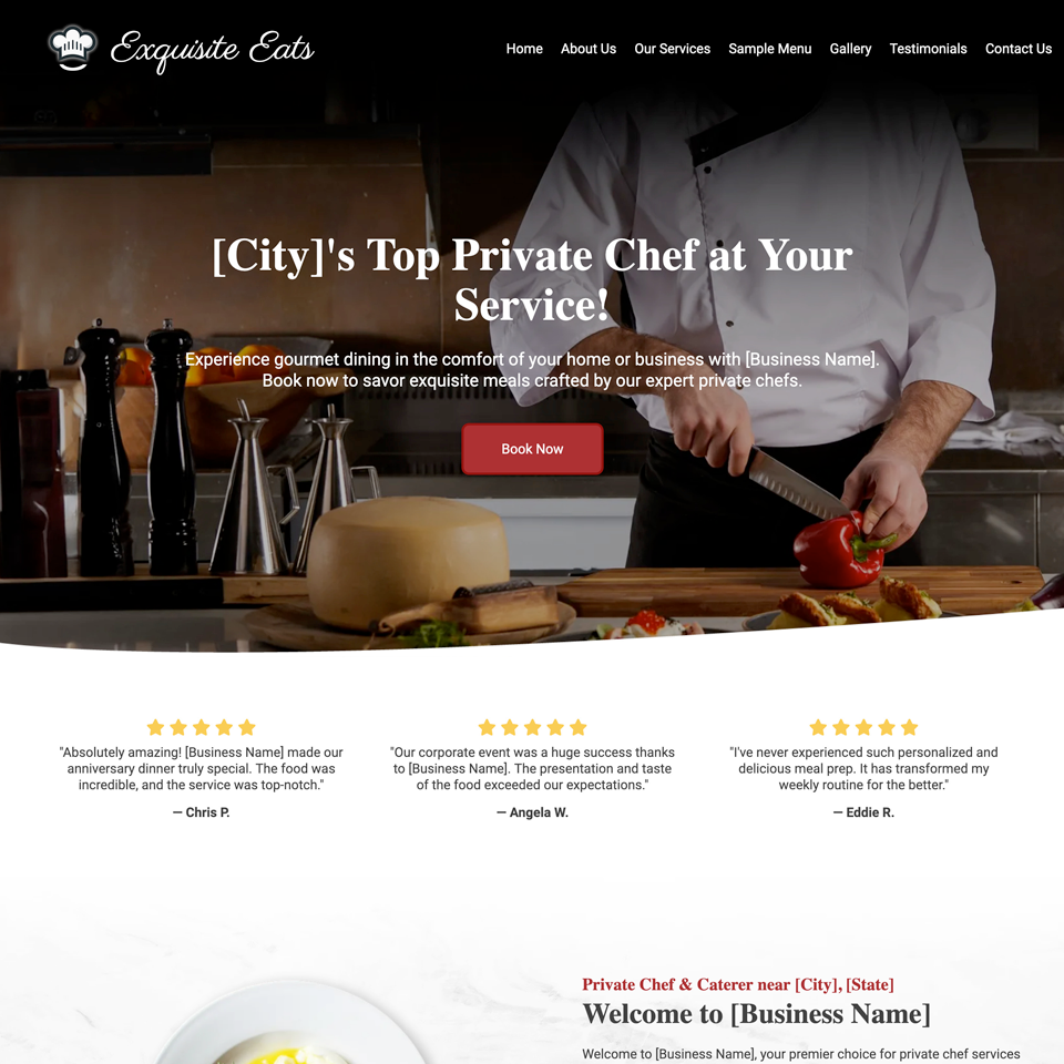 Private chef website design theme