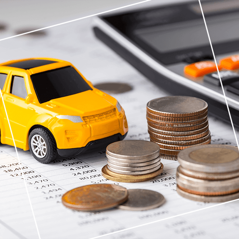 Yellow toy car coins and calculator