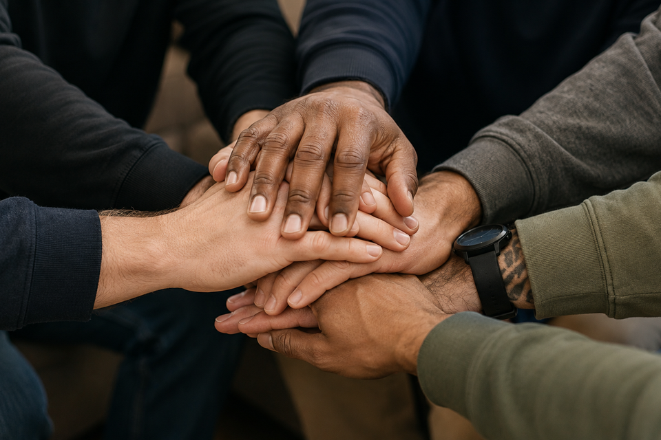 Hands united in teamwork