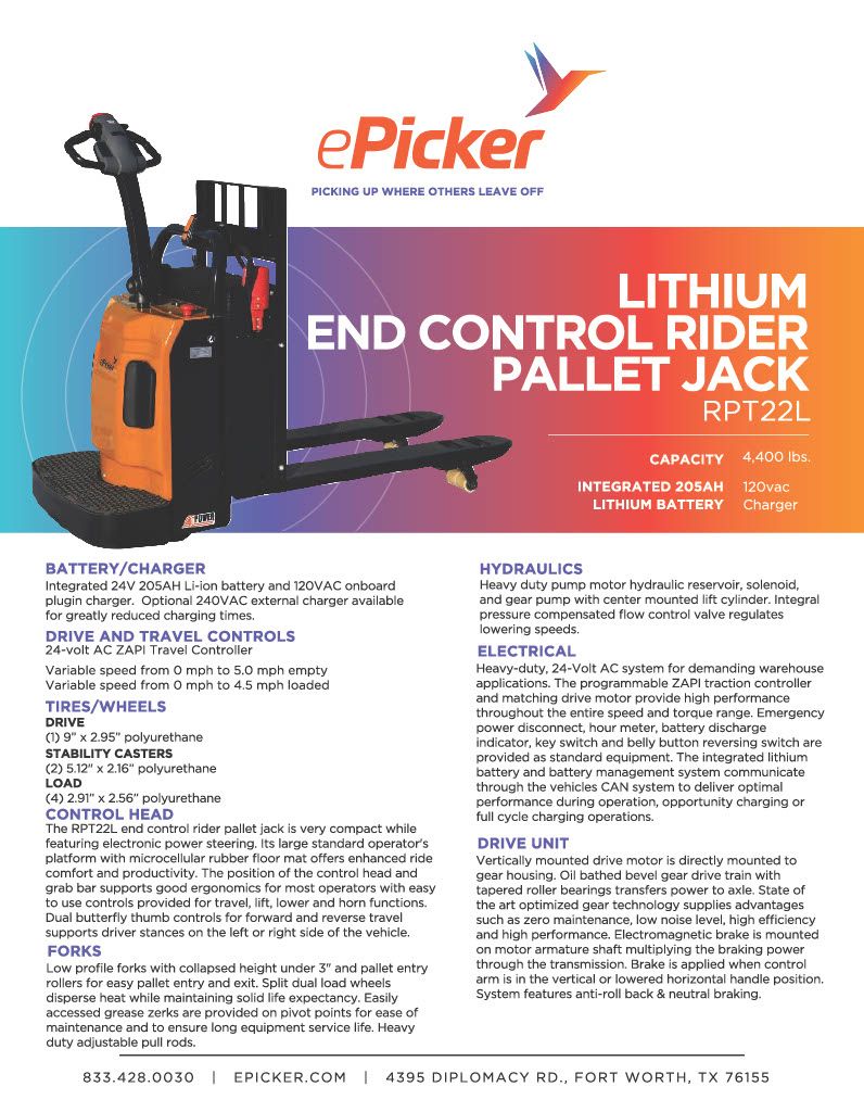 Lithium end control pallet jack rpt22l1024 1