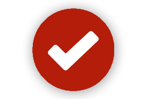 White check mark inside a solid red circle icon