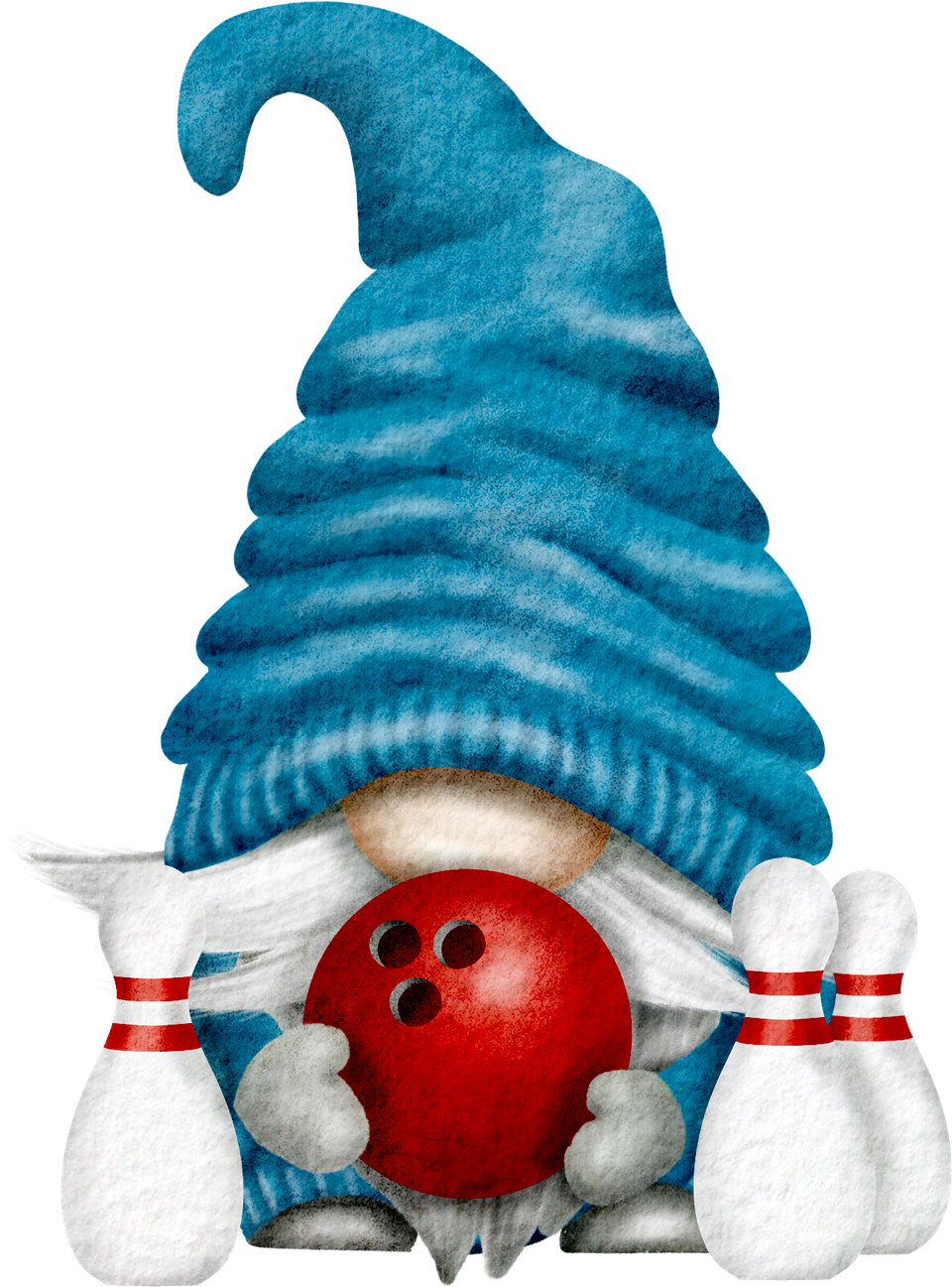 Bowling   gnome with blue hat and red ball 2