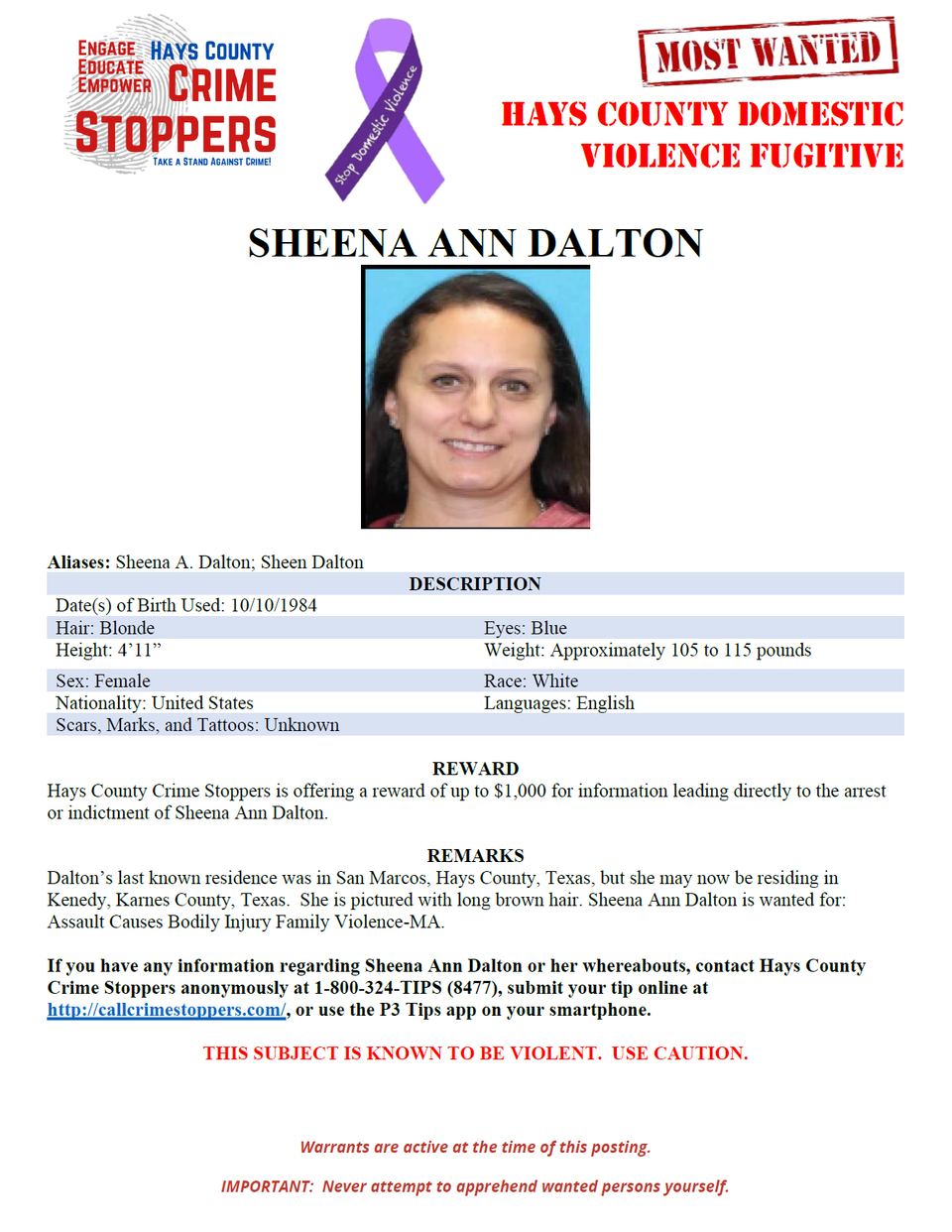 Dalton most wanted poster