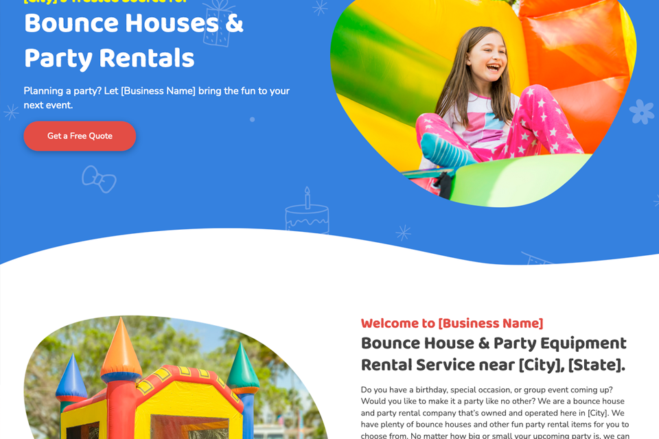 Bounce house rental website design theme