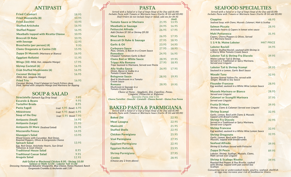 Dinner takeout menu inside