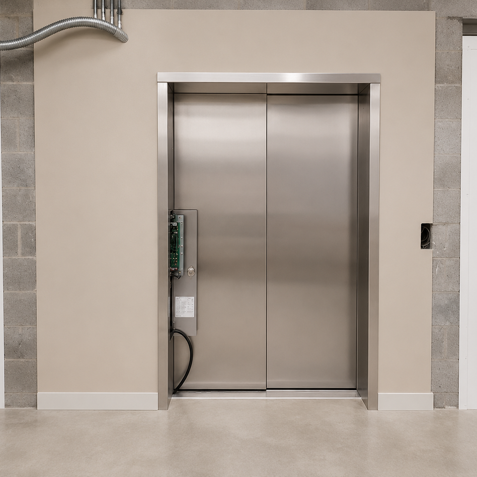 Commercial elevator lobby with freshly painted walls and clean trim completed by Simply Professional Painting in Parkesburg, PA.
