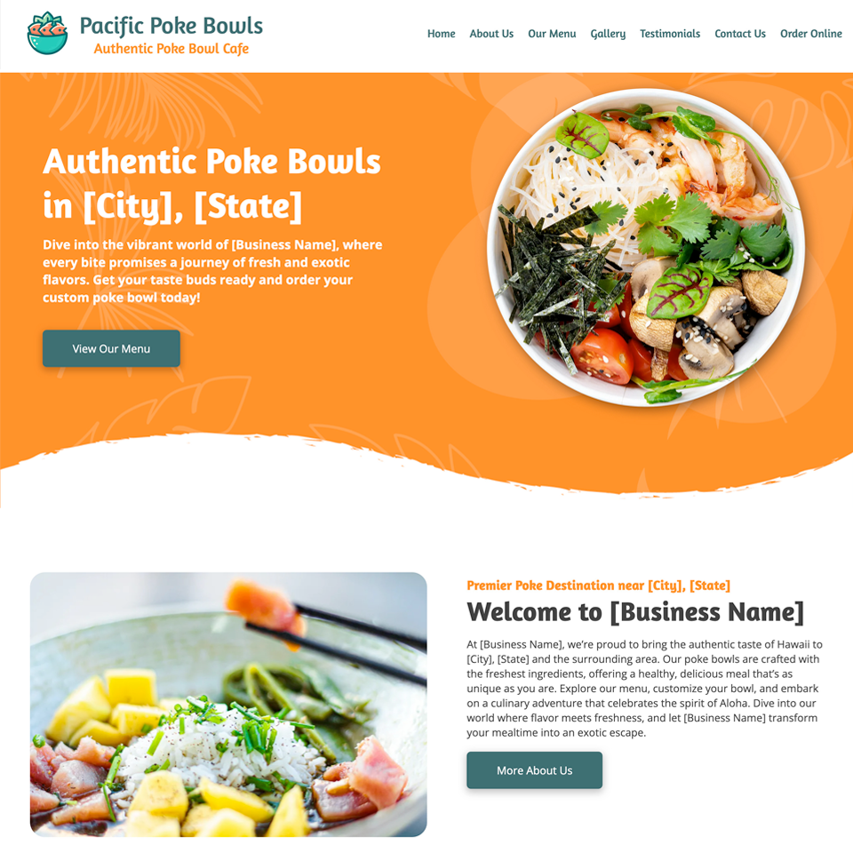 Poke restaurant website design theme