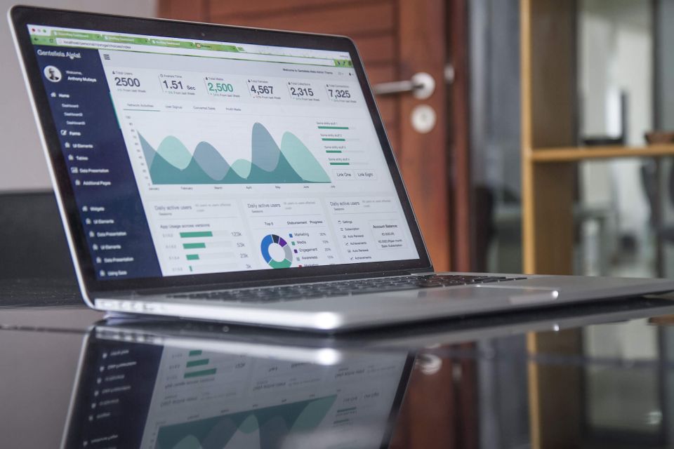 open laptop with SEO metrics on screen