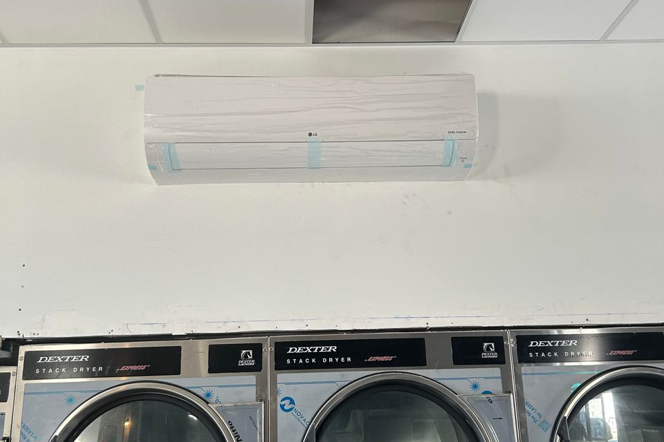 Split Unit installed in a coin operated laundromat. 
