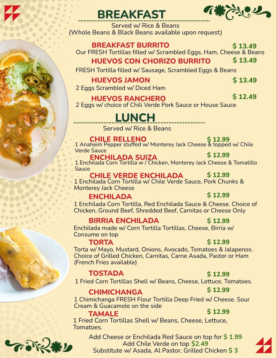 Los garcia menu 12 breakfast lunch