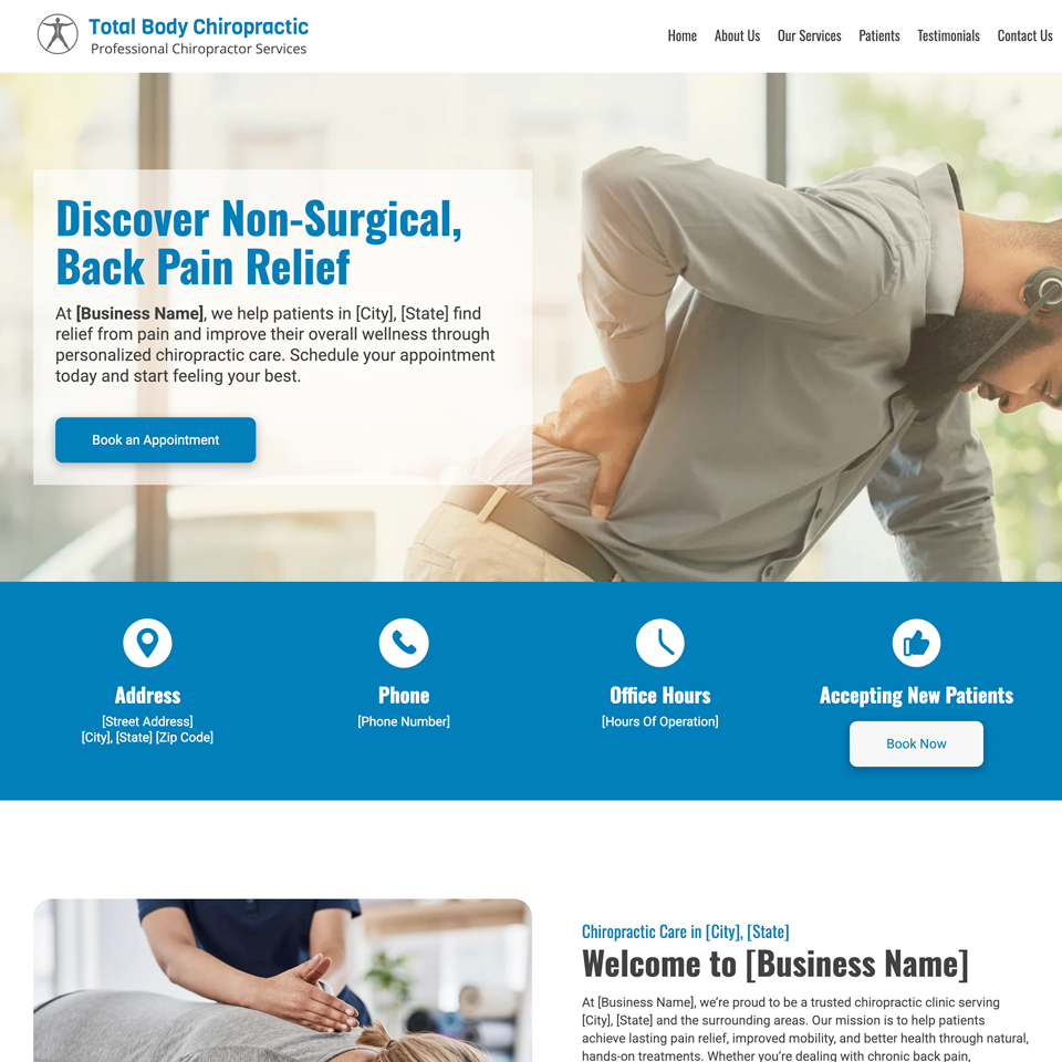 Chiropractor website design theme