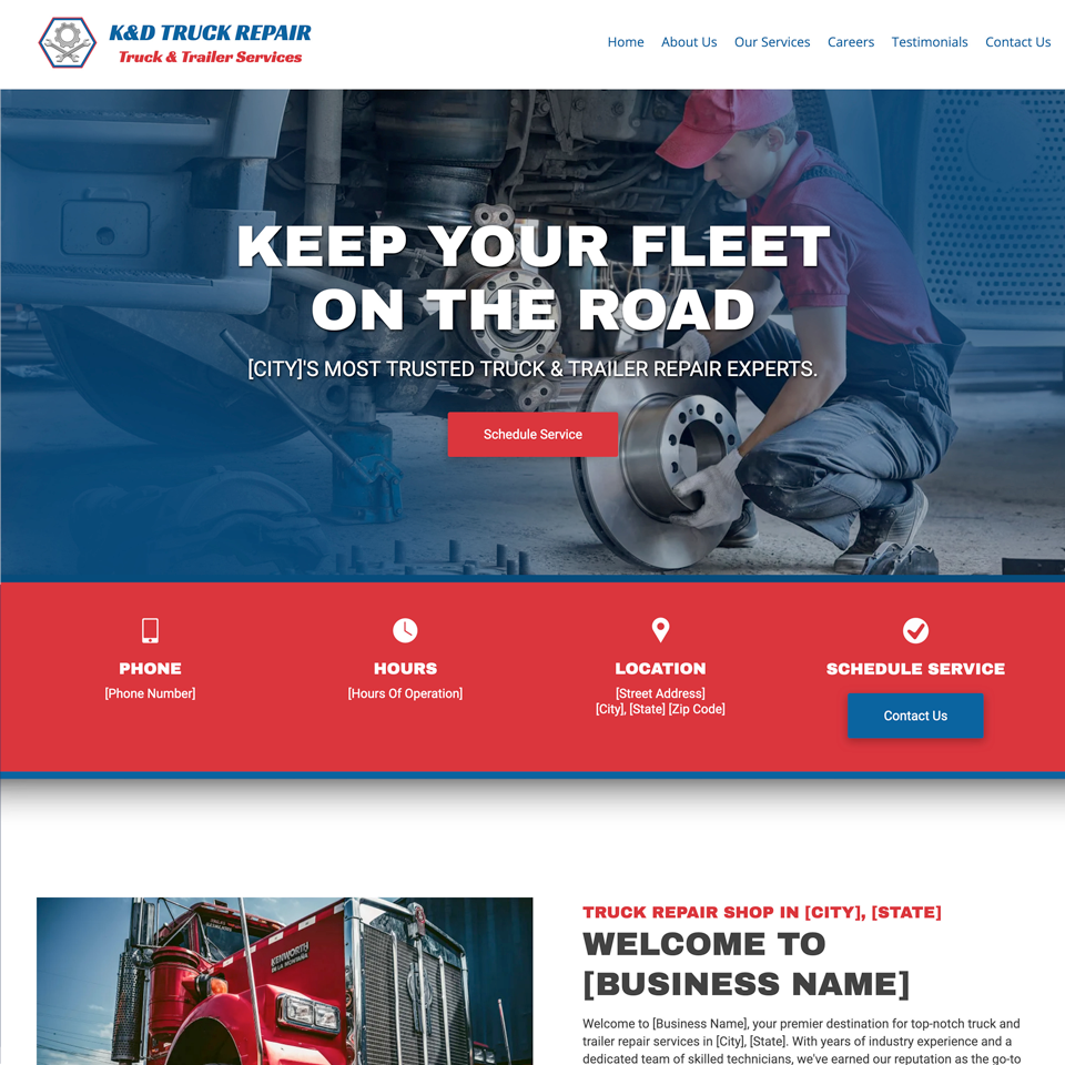 Truck repair website design template