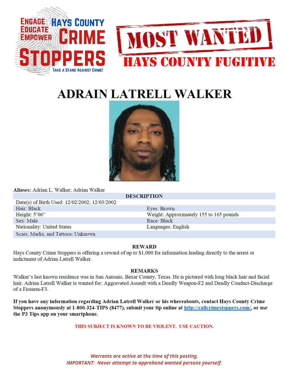 Walker most wanted poster