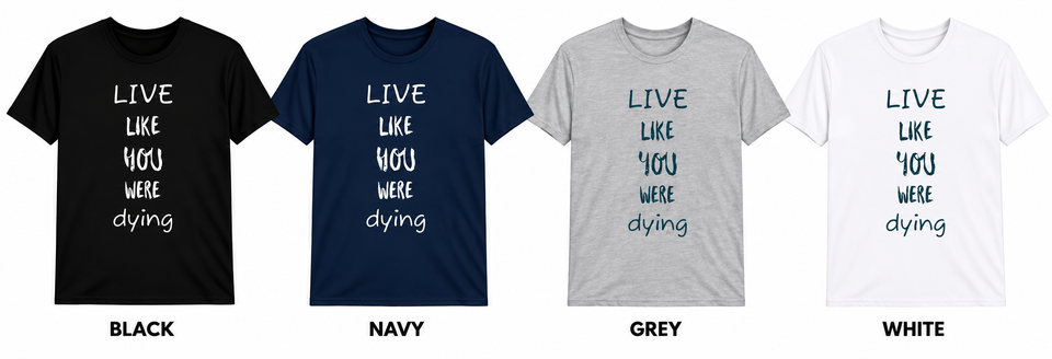 Four shirt mockups with stacked typography