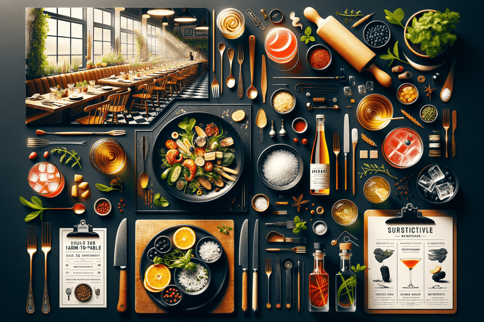 Ingredients for a beautiful meal, delicious plates, and a gorgeous restaurant with the sun shining through the windows 