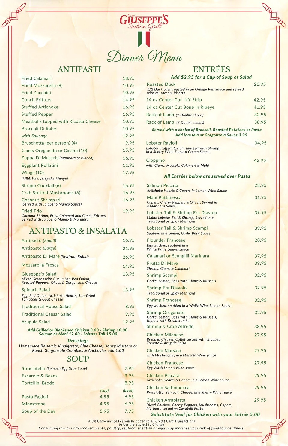 Dinner menu 2025 updated