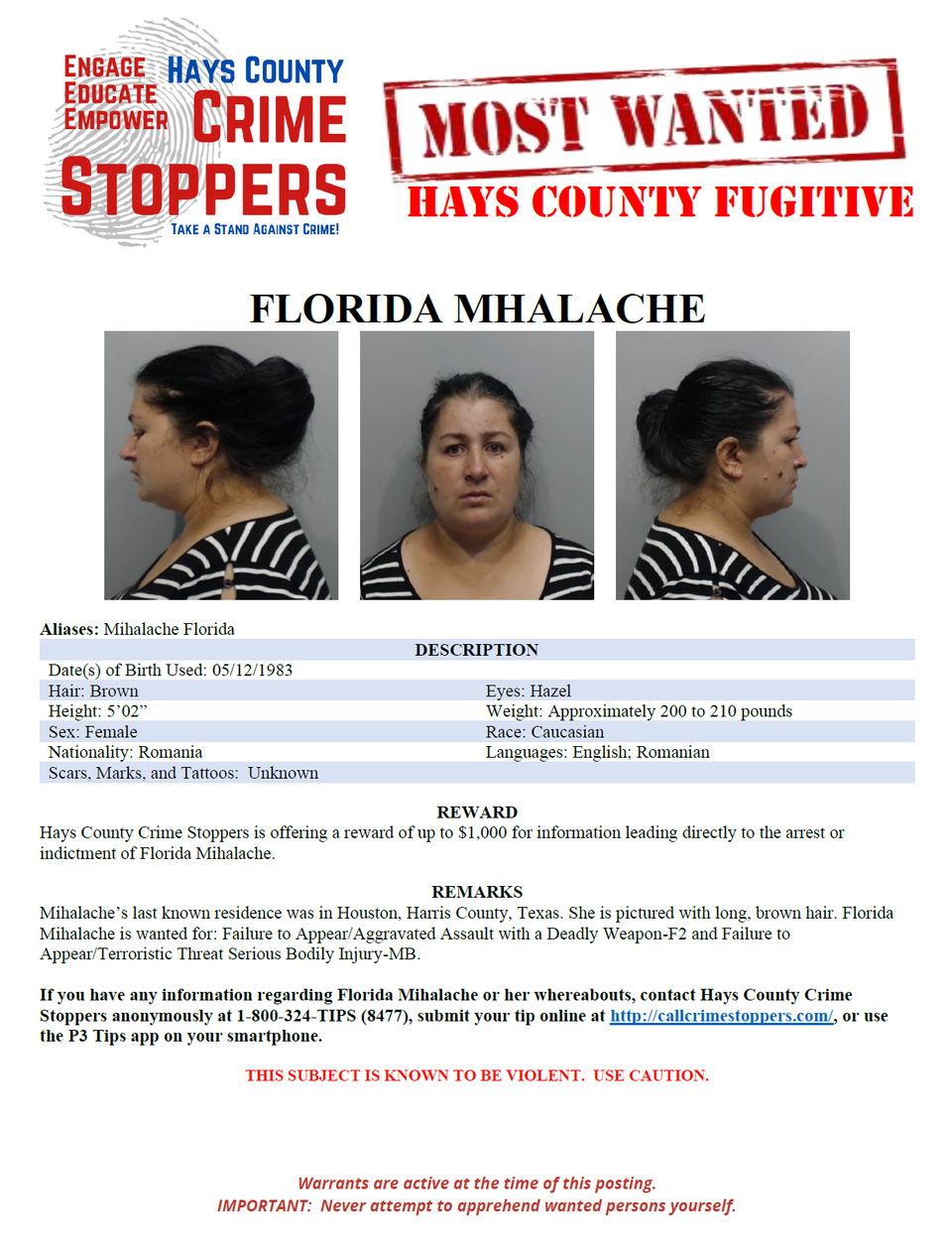 Mihalache most wanted poster