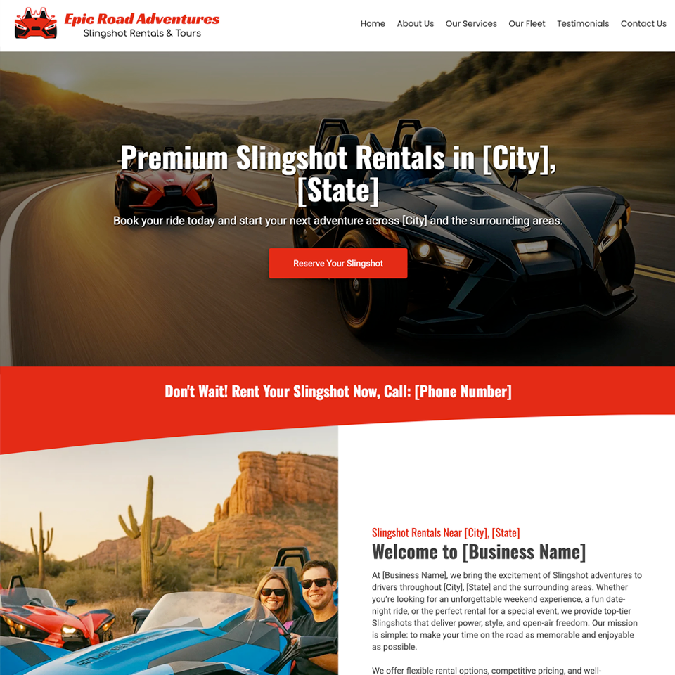 Slingshot rentals website design theme