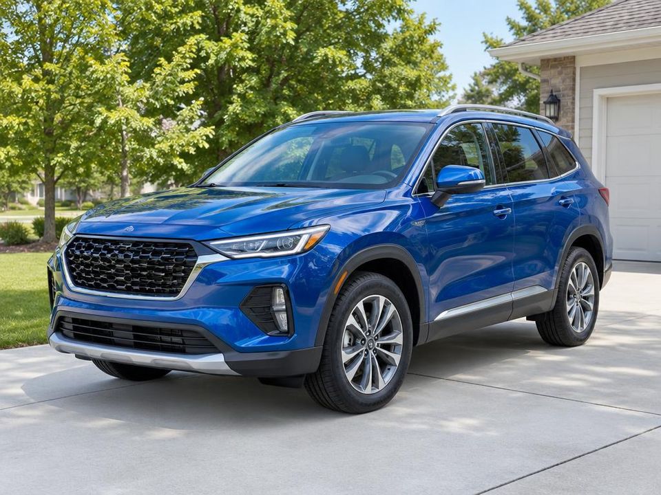 Blue SUV parked in a residential driveway representing vehicle equity for a car title loan in SC