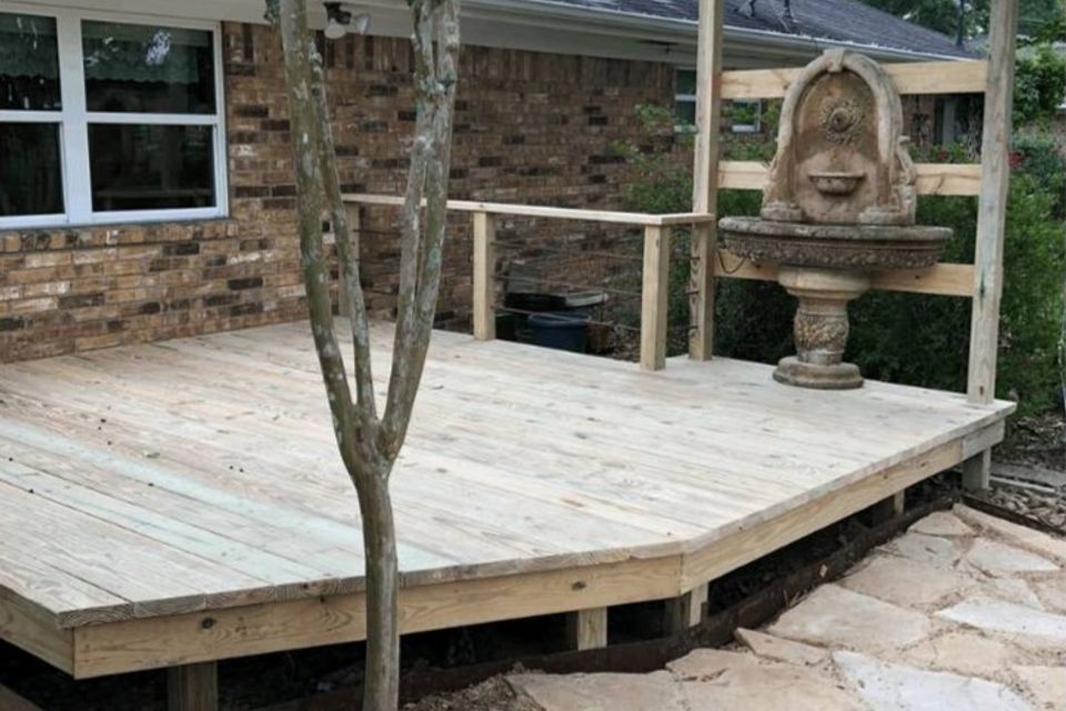 Newly built backyard deck