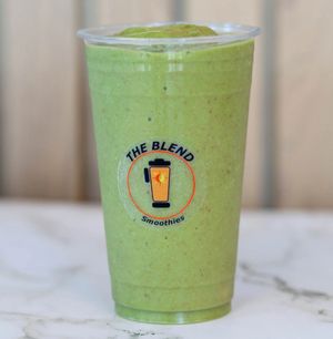 Spinach Mix smoothie with apple juice, fresh spinach, mango, strawberries, banana, and flax seed.