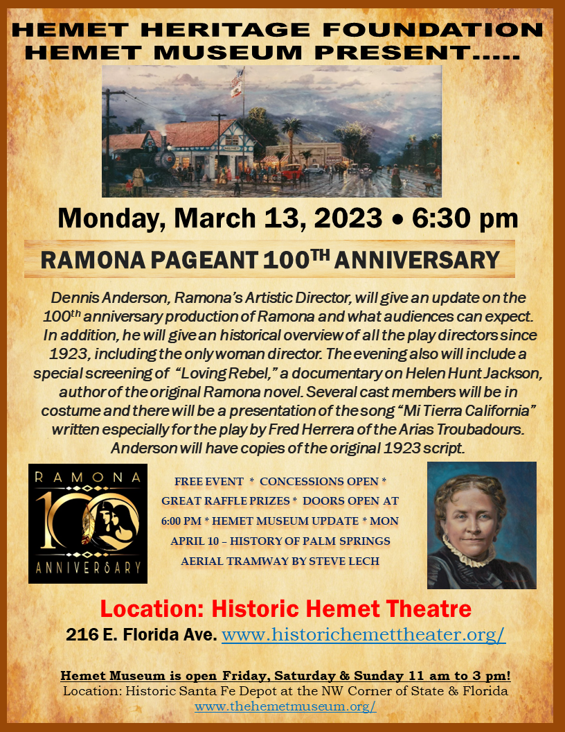 Hhf hemet museum meeting and dennis anderson present 100th ramona pageant anniversary update march 13 2023