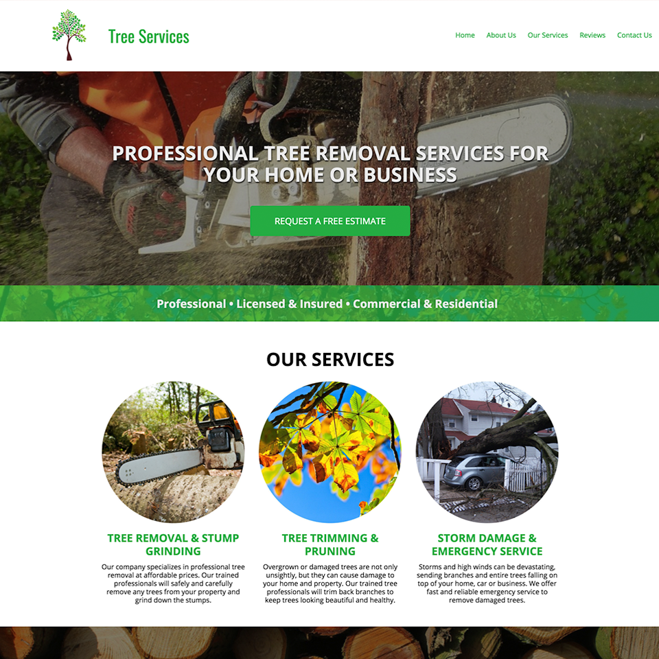 Tree removal website design theme