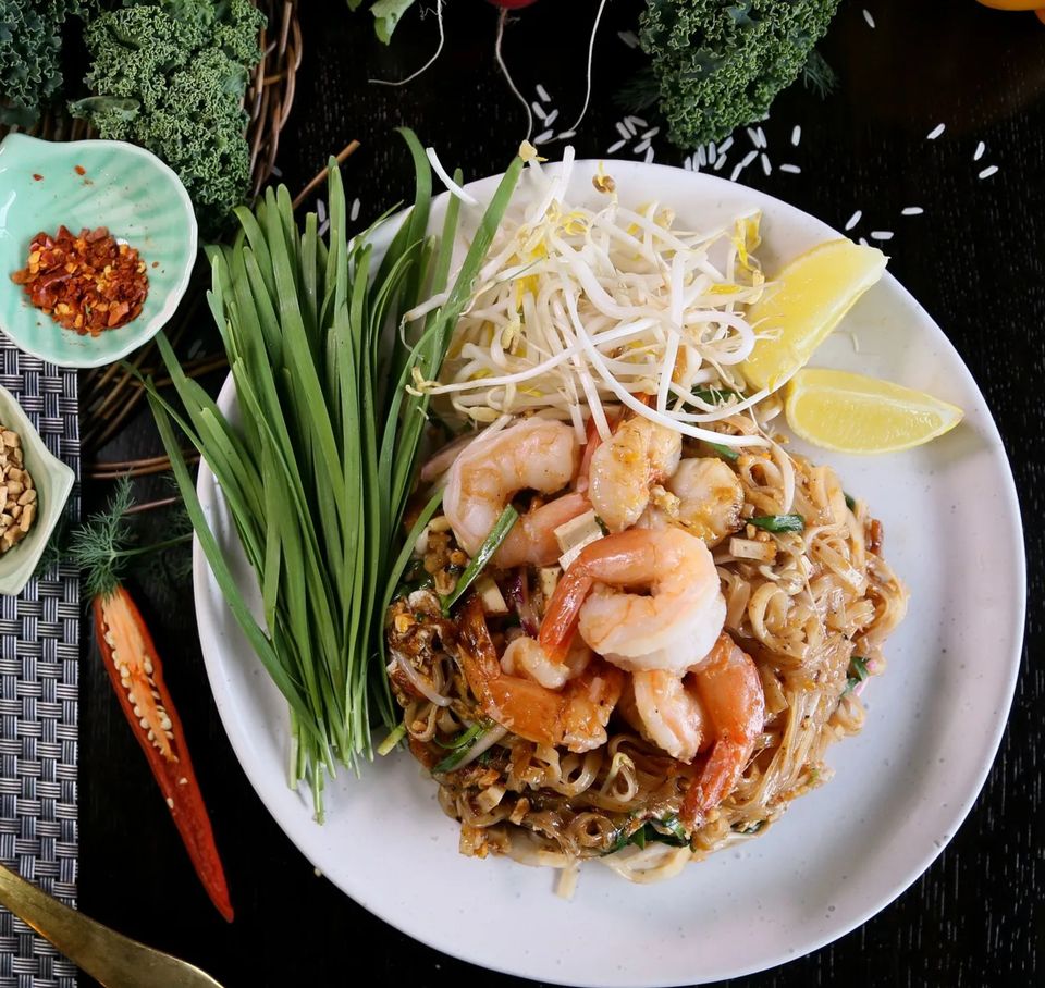 Thai Shrimp and noodles with authentic spices at Thai American Bistro in Sugar Land, Tx