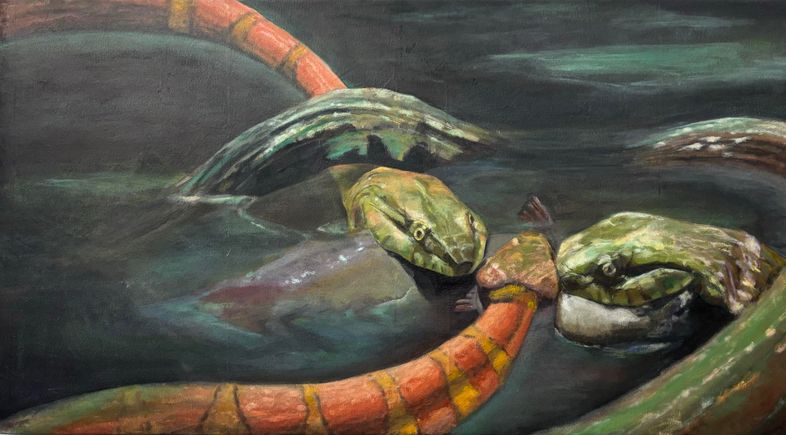 Amanda Hill: The Serpent. Exterior Latex Paint on Panel. 40’ x 16'. 2024