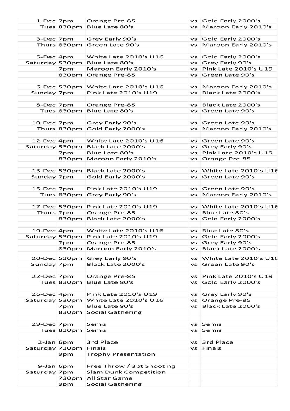 Cotd schedule 1