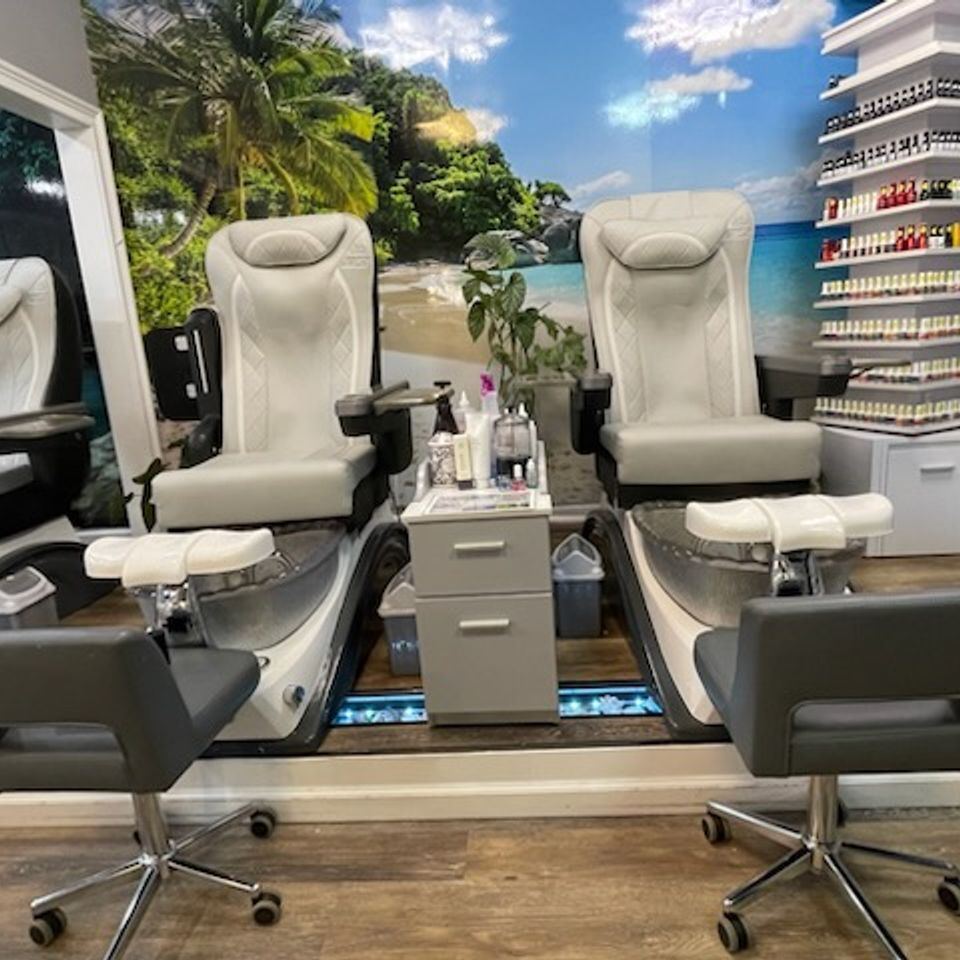 Pedicure stations at Nail Lovers nail salon in Sound Beach NY