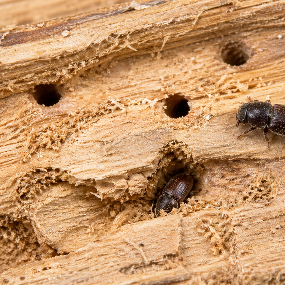 Wood-boring beetle damage found during pest inspection in Carmichael CA