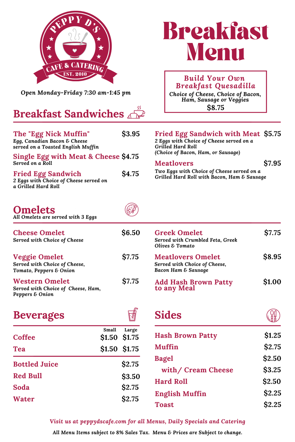 Peppy d's breakfast menu