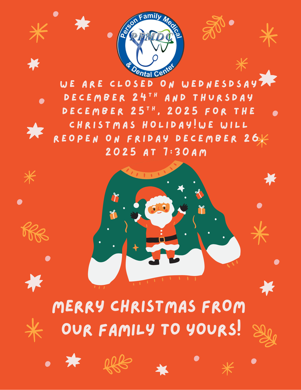 We are closed on wednesdsay december 24th and thursday december 25th  2025 for the christmas holiday!we will reopen on friday december 26  2025 