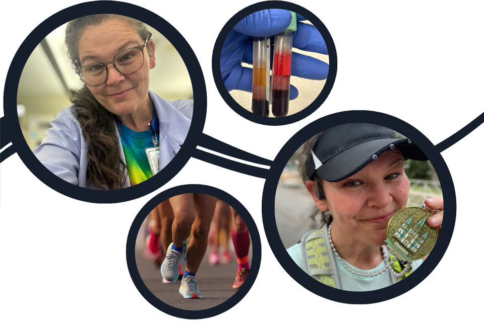 Mad science running header image blue