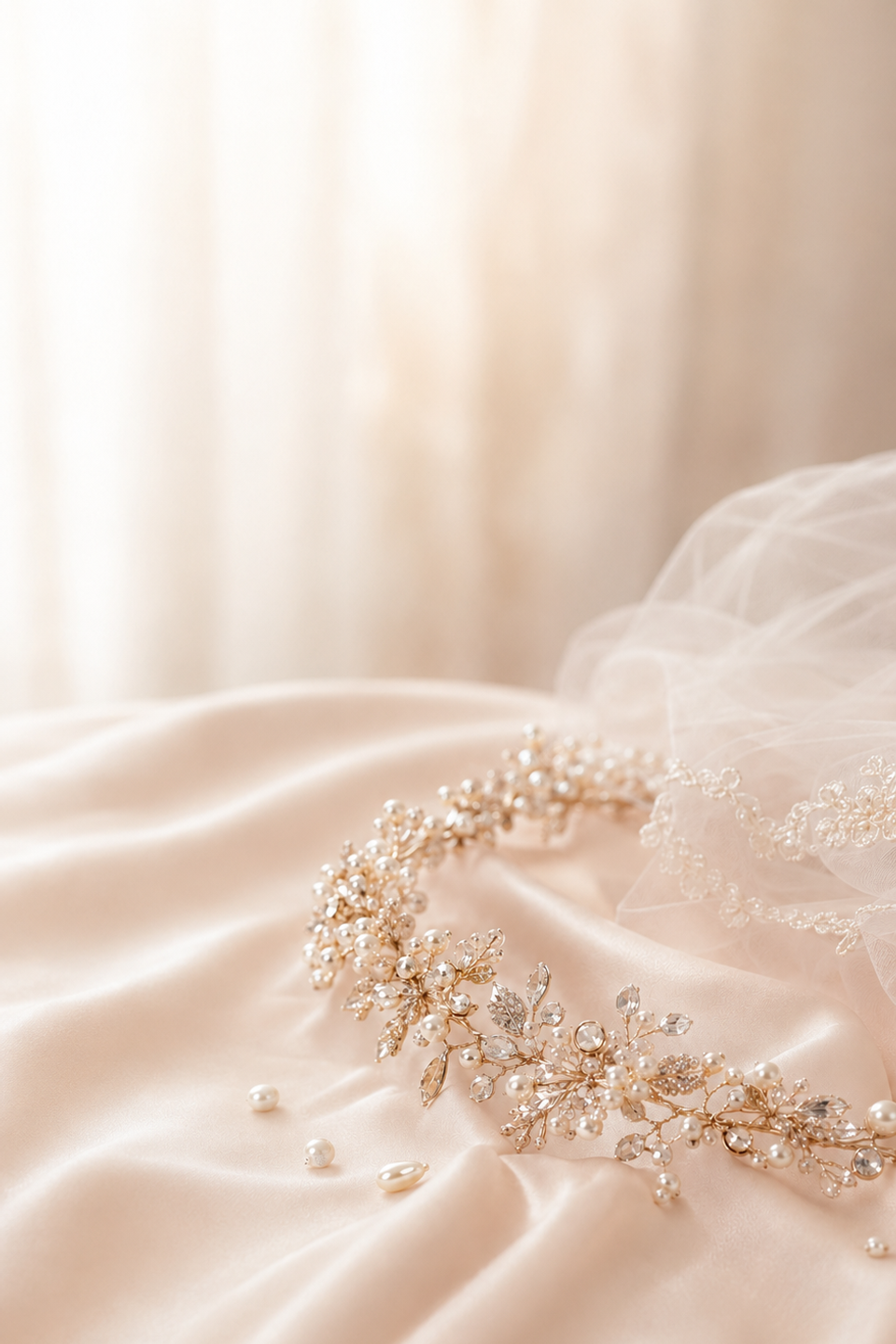 A beautiful bridal veil and accessories next to a wedding gown preservation box near Auburn CA