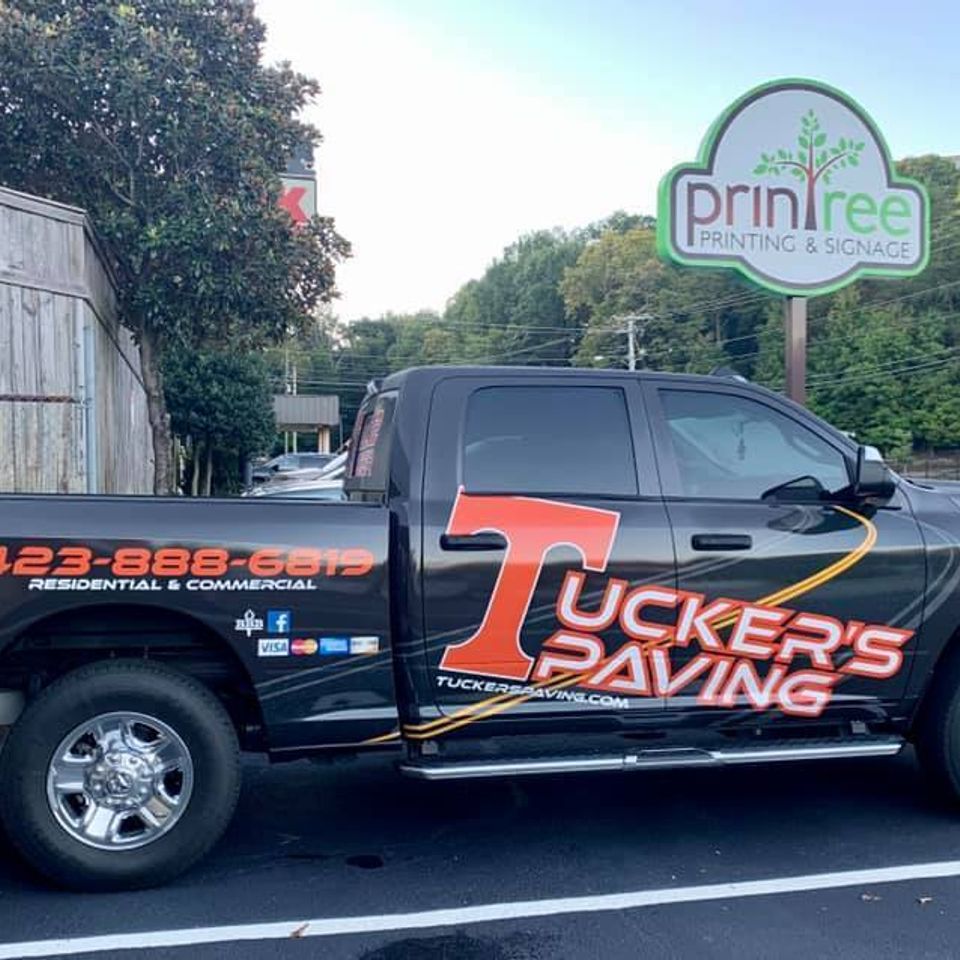 Tuckers paving truck wrap
