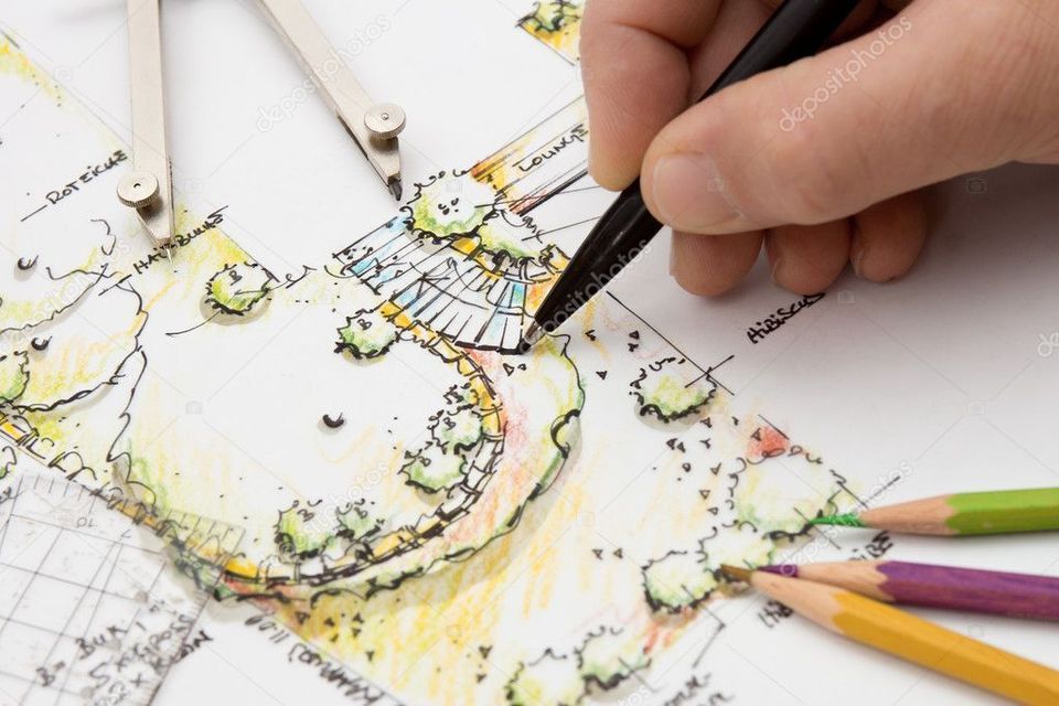 Depositphotos 13375032 stock photo garden design blueprint sketching
