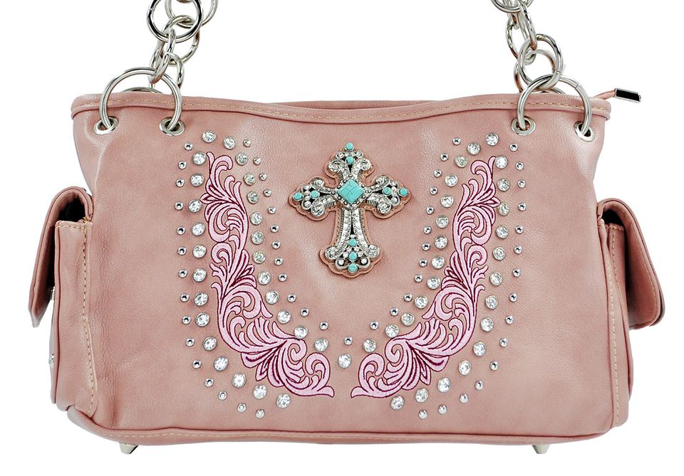 Bedazzled purse with rhinestones and turquoise cross 