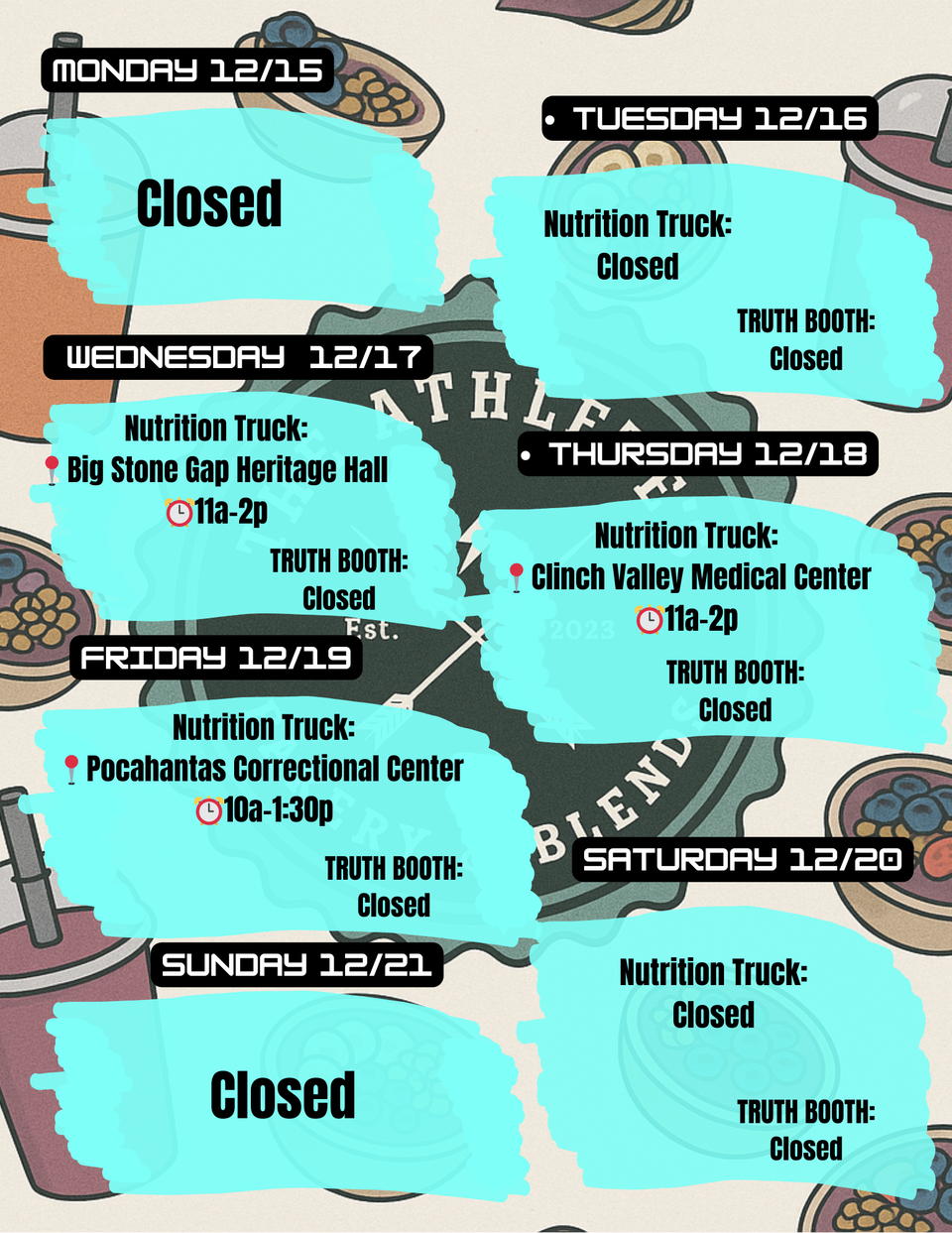 Weekly schedule dec 16 2025