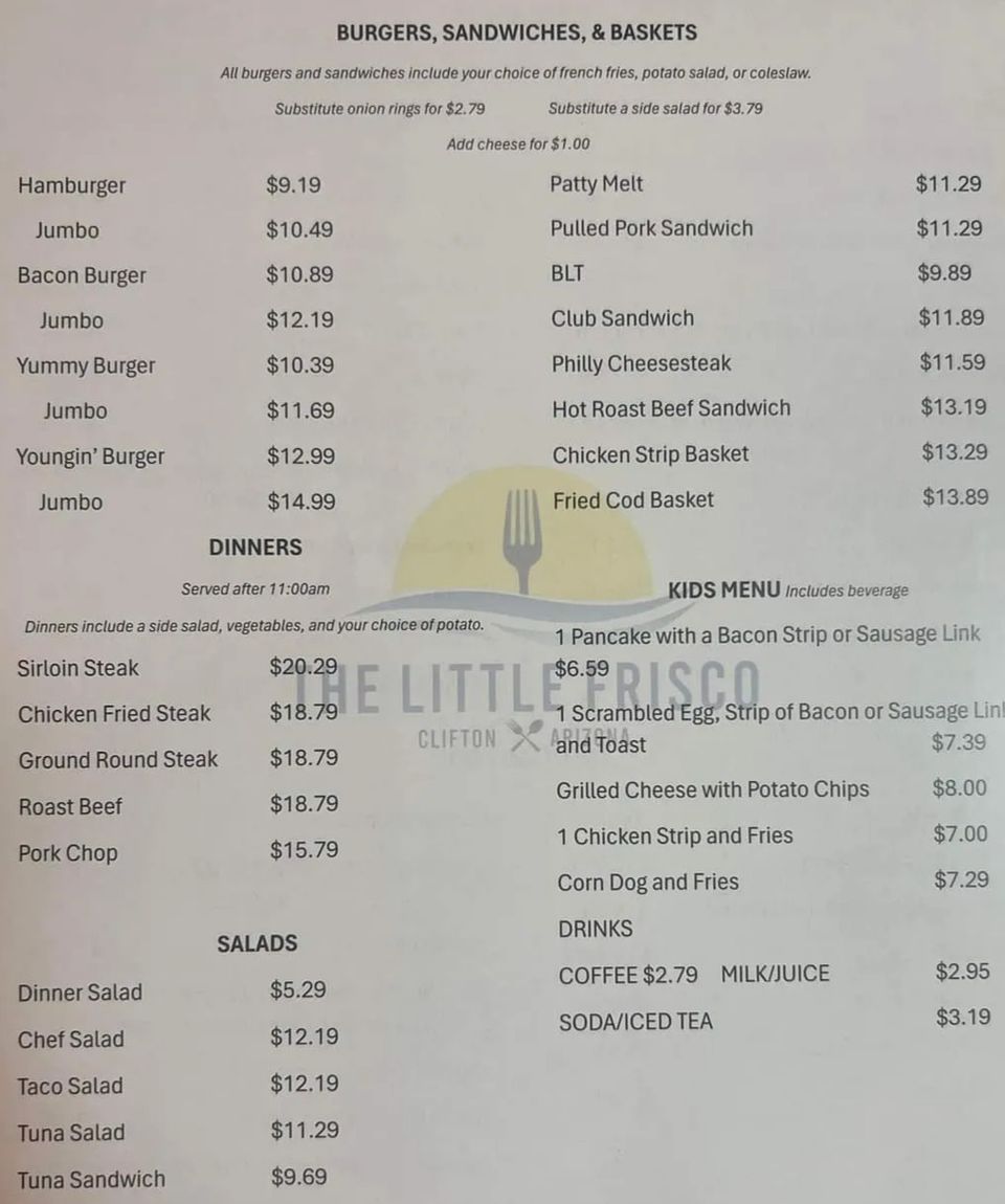 Restaurant in Clifton, AZ The Little Frisco