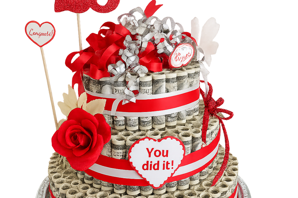 Money cake gift basket