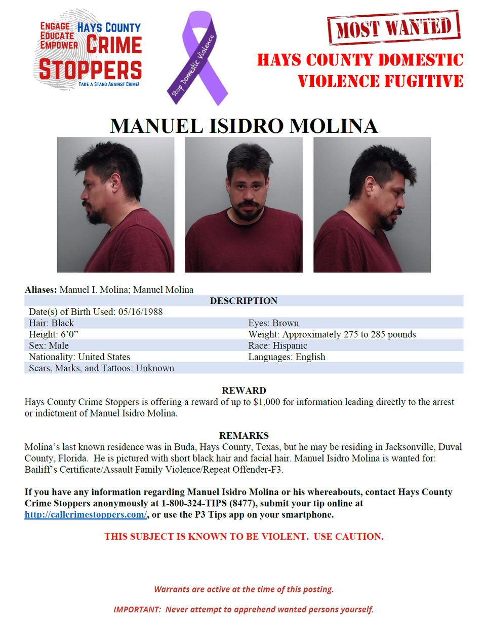 Molina most wanted poster
