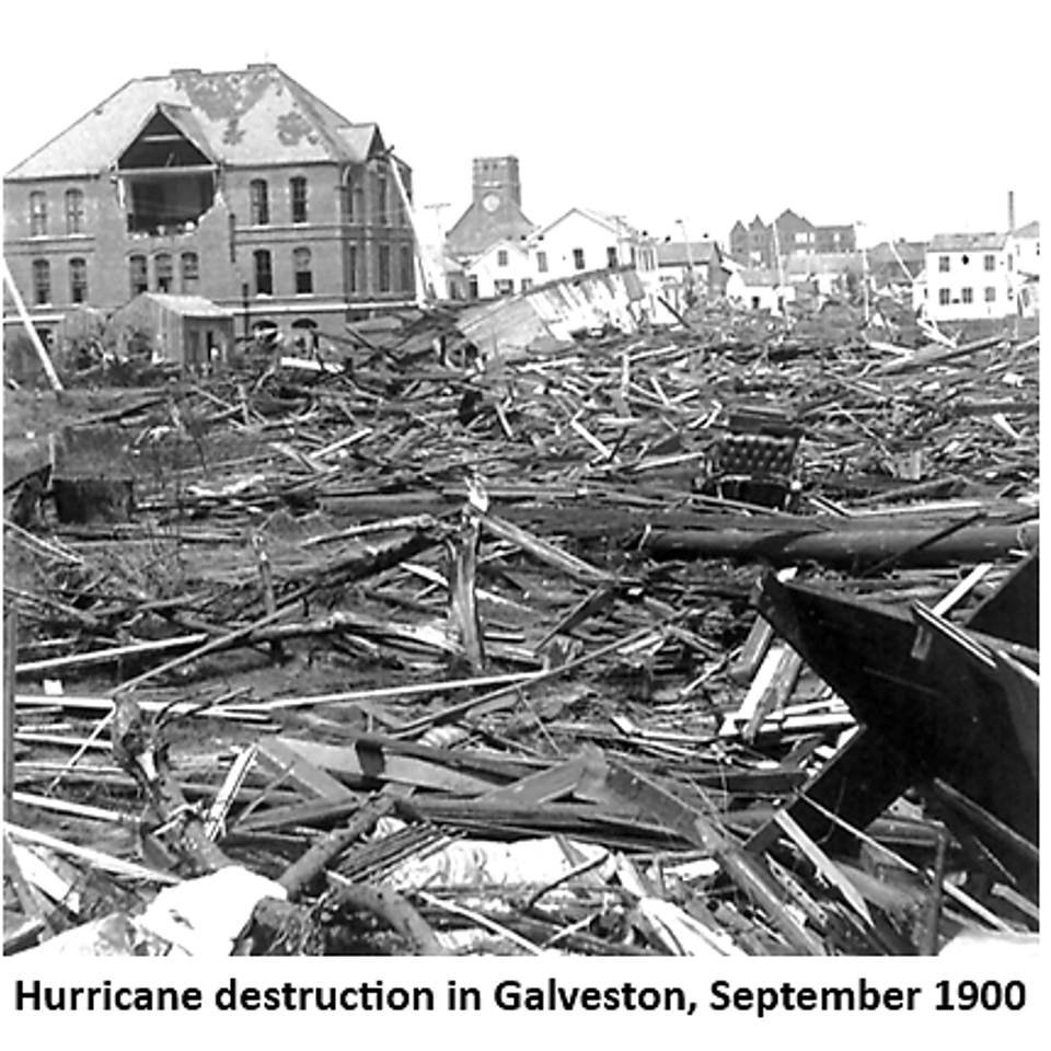 Hurricane destruction in galveston, sep 1900
