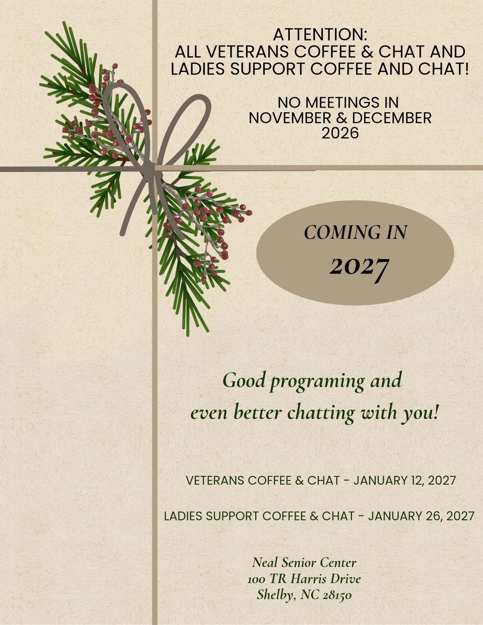 Poster ladies support veteran's coffee no meetings