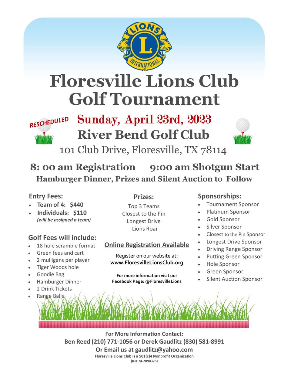 Rescheduled lions golf tournament flyer 2023